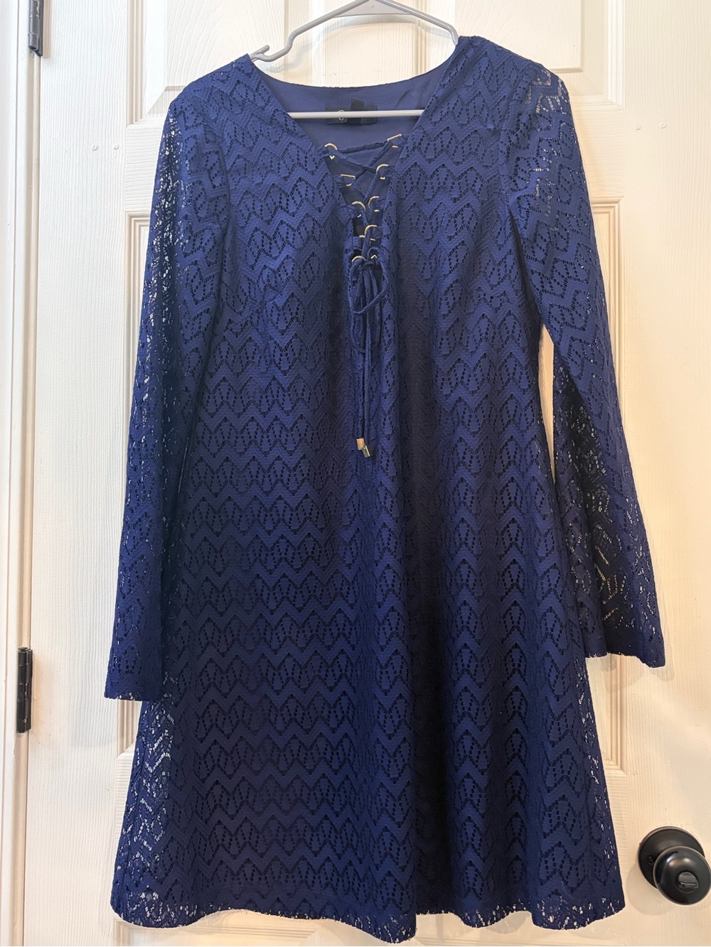 Jessica Simpson Royal Blue Lace-Up Long Sleeve A-Line Dress